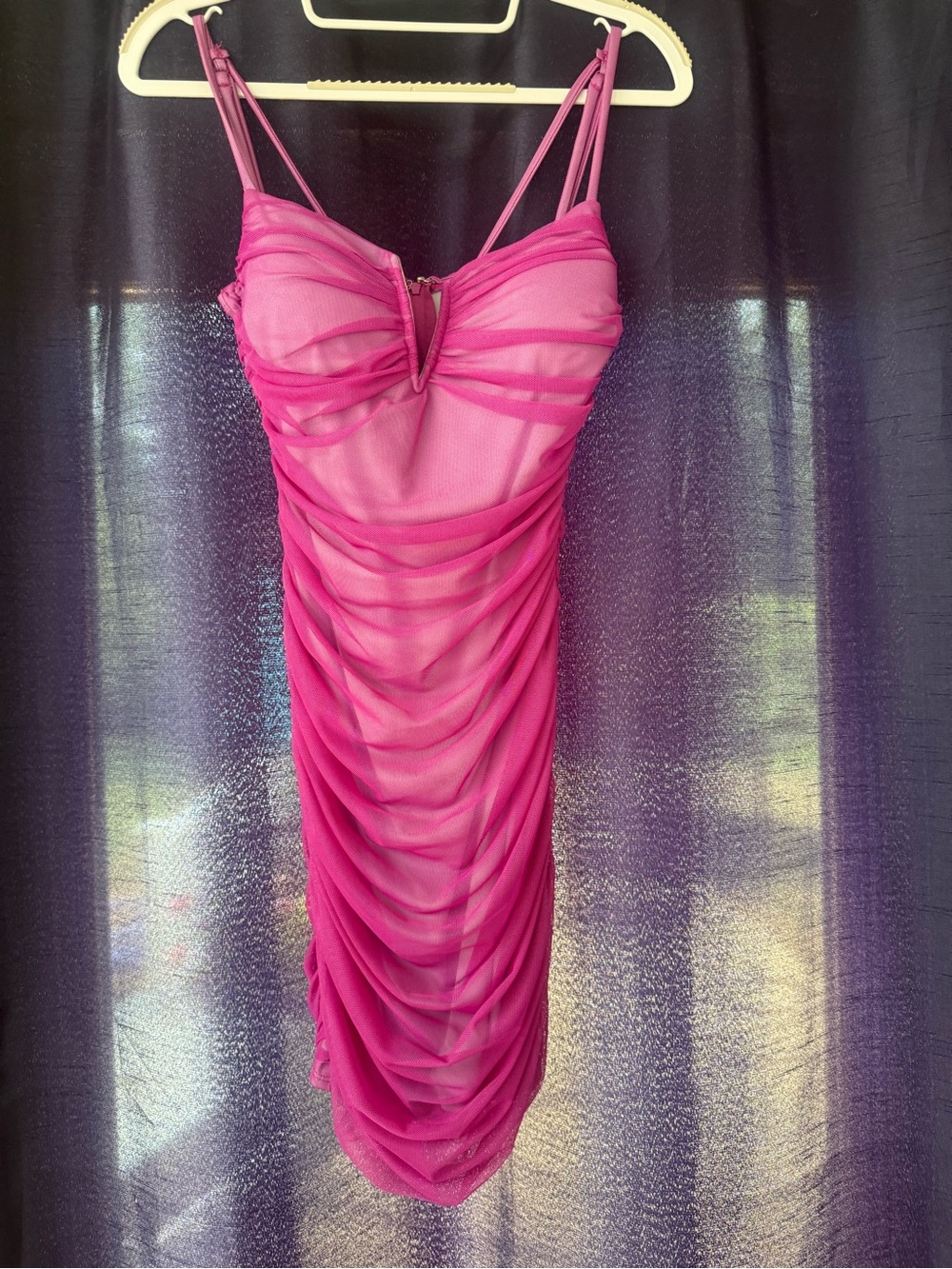 Hot Pink Ruched Mesh Bodycon Dress